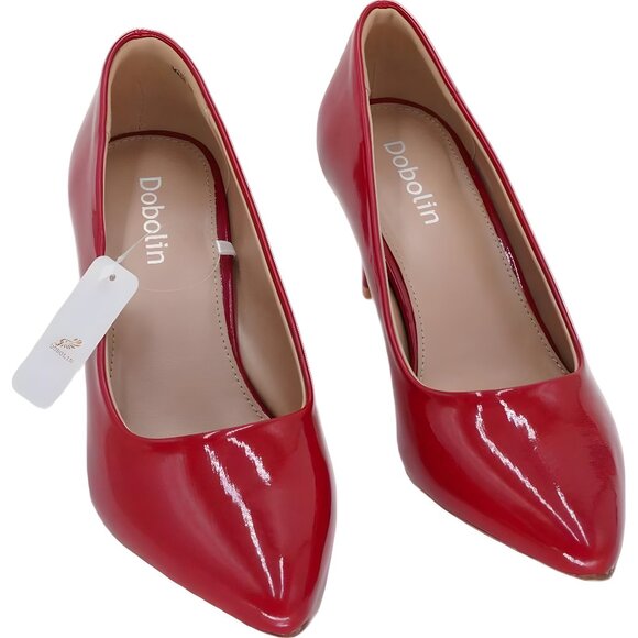 Dobolin Red Patent Pointed-Toe Pumps Heels Women US 7.5M EU 38 - Picture 1 of 6